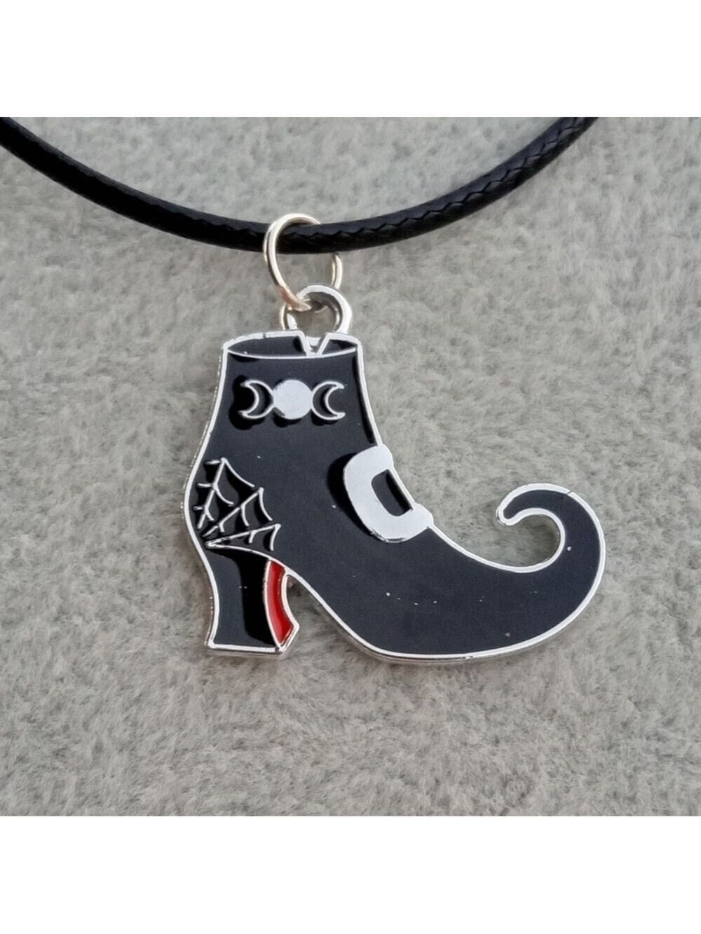2/$10 Black and Silver Witch Boot Pendant Necklace